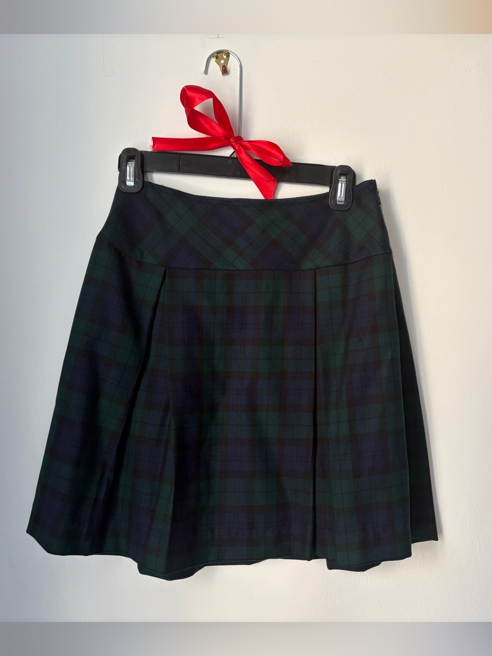 Vtg Pendleton tartan Plaid Pleated Mini Skirt Dark Green and Navy 26 S 2